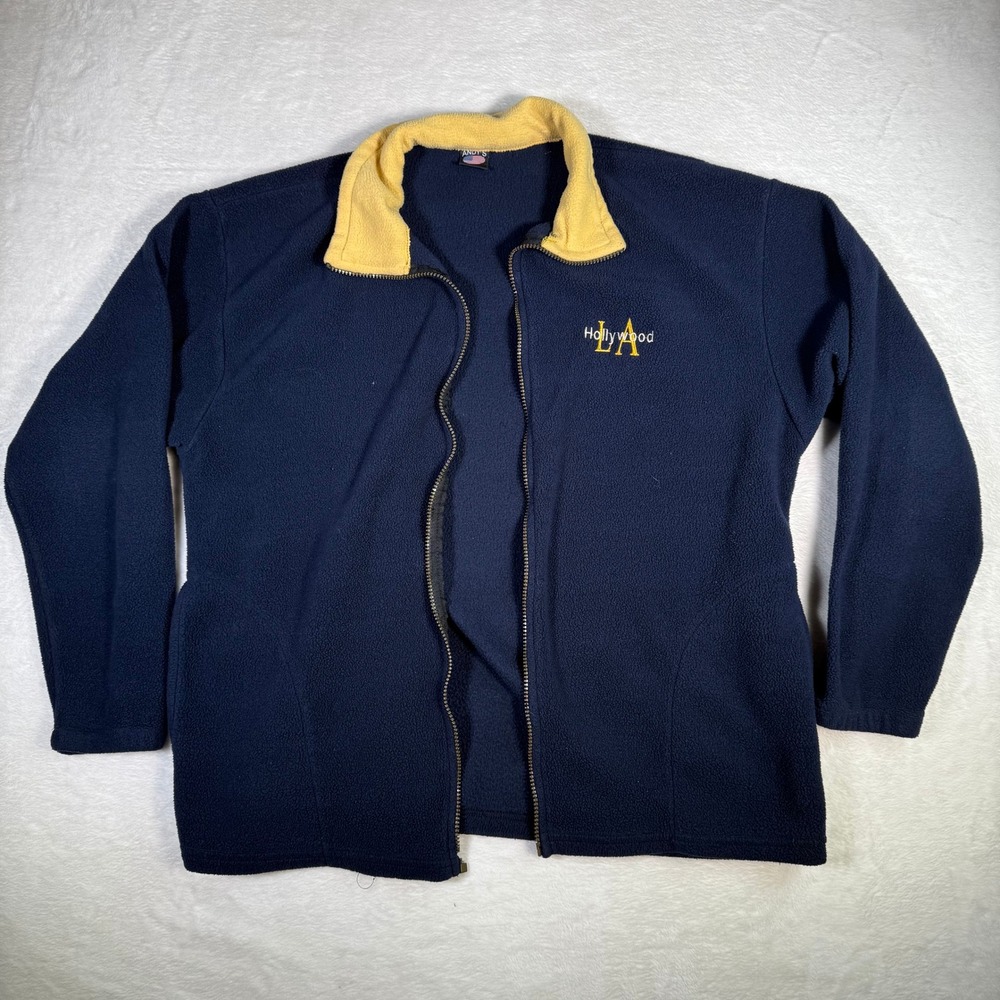 Andy's Hollywood LA Logo Fleece Full‎ Zip USA Made Mens Size L Missing Zipper